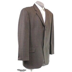Joseph Abboud Sport Coat Blazer Suit Jacket Brown Checked Wool 3 Button 44R